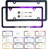 Ized Laser Etched Purple Chrome T304 Stainless Steel License Plate Frame 2 Holes Slim Universal Fit, Aluminum Screw-On Cap Cover, Rust-Proof,