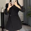 Women Suit Coat Lapel Long Sleeve Side Buttons Placket Suit Jacket Solid Color Loose Fit Basic Business Outerwear