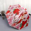 Strawberry Shortcake Inspired Auto Open Close Umbrella with Bowknot Design Portable 3 Fold Iron Frame Outdoor Umbrella, Perfect Gift for Fan