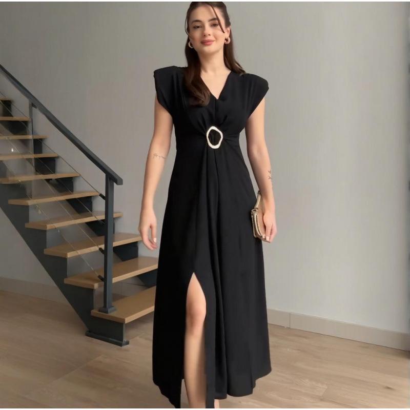 2025 Summer European and American Solid Color French Temperament Commuting Dress