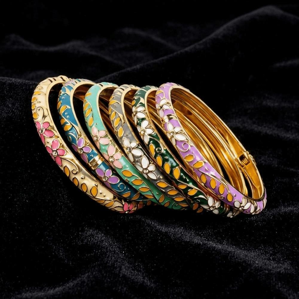 Enamel Flower Bangle Traditional Women's Hand Bracelet Vintage Cloisonne Bangle Girls