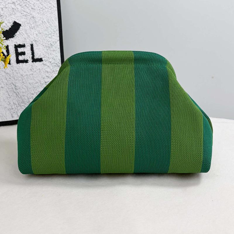 Knitted bag, striped clutch bag, women's flying woven clouds, versatile temperament, portable cosmetic bag, large capacity