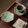 Yue Kiln Celadón Taza de Pie Alto Posavasos Almohadilla Aislante del Calor Accesorio para Juego de Té de Cerámica China Hecho a Mano