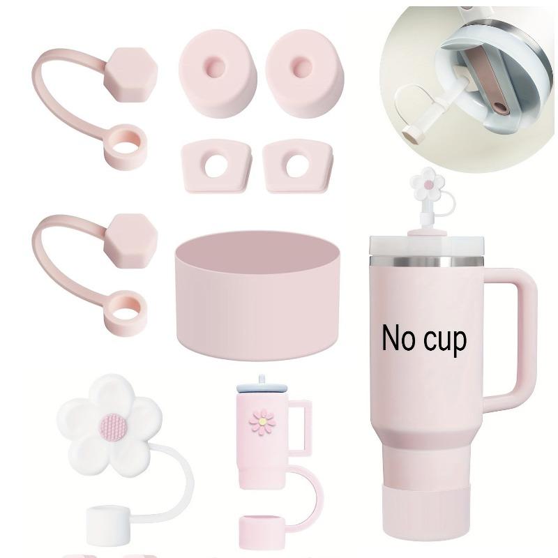 9PCS Purple Flower Rainbow Cloud Straw Caps Leak-Proof Plug Reusable Silicone Cup Covers for 40oz & 30oz Stanley Cup Accessories