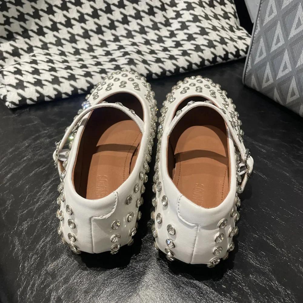 Fashion 2024 Brand Design Balerini casual dama din piele naturala Cristale negre Pantofi Mary Jane pentru femei de inalta calitate Marime mare 43
