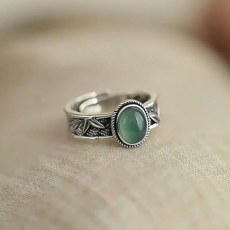 Adjustable Vintage Leaf Motif Ring In Oxidized Copper With Bamboo Weave Design Unisex Boho Style