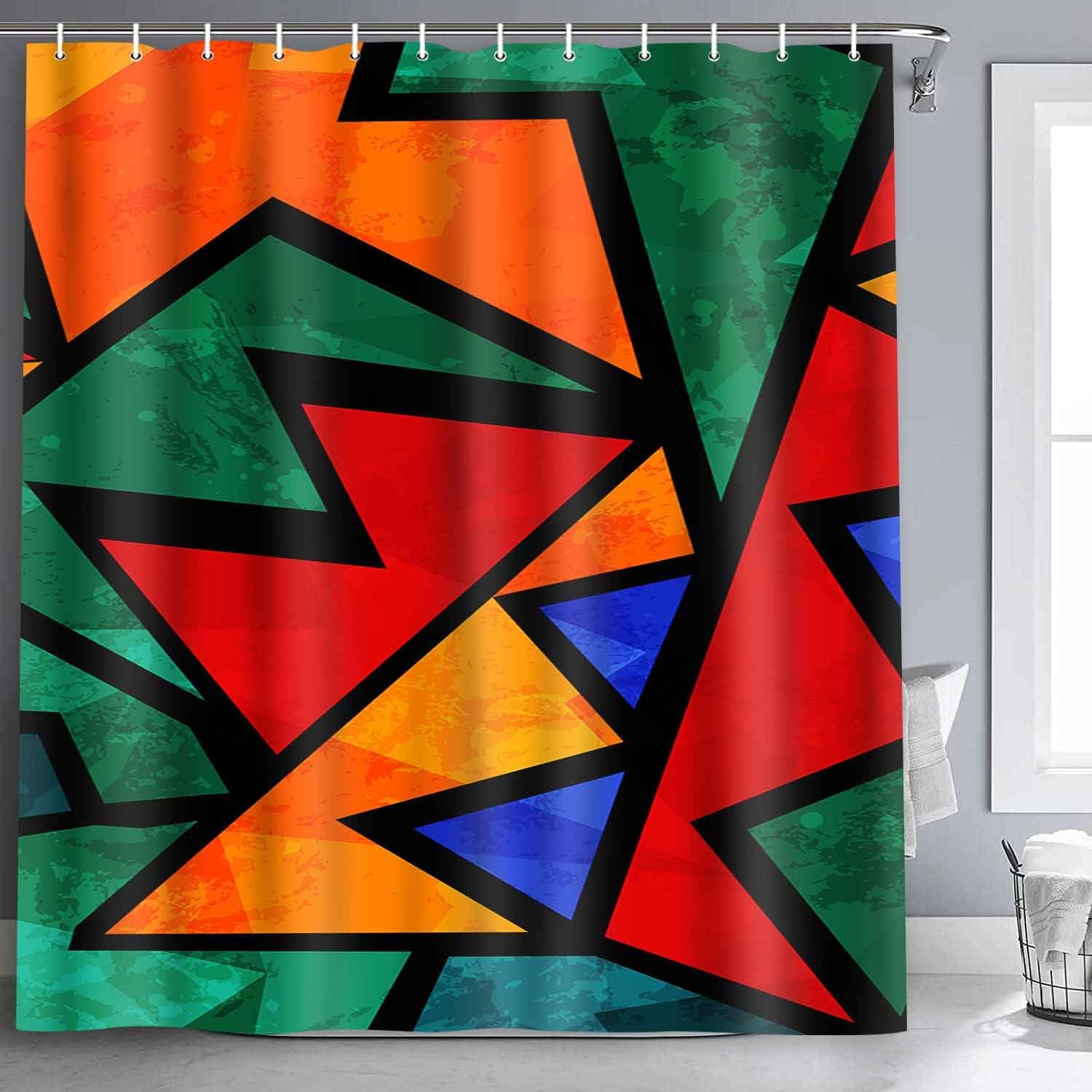 

Abstract Colorful Rainbow Shower Curtain Modern Geometric Patterns Art Grid Design Print Home Bathroom Decor Bath Curtains, Squa 90x180cm