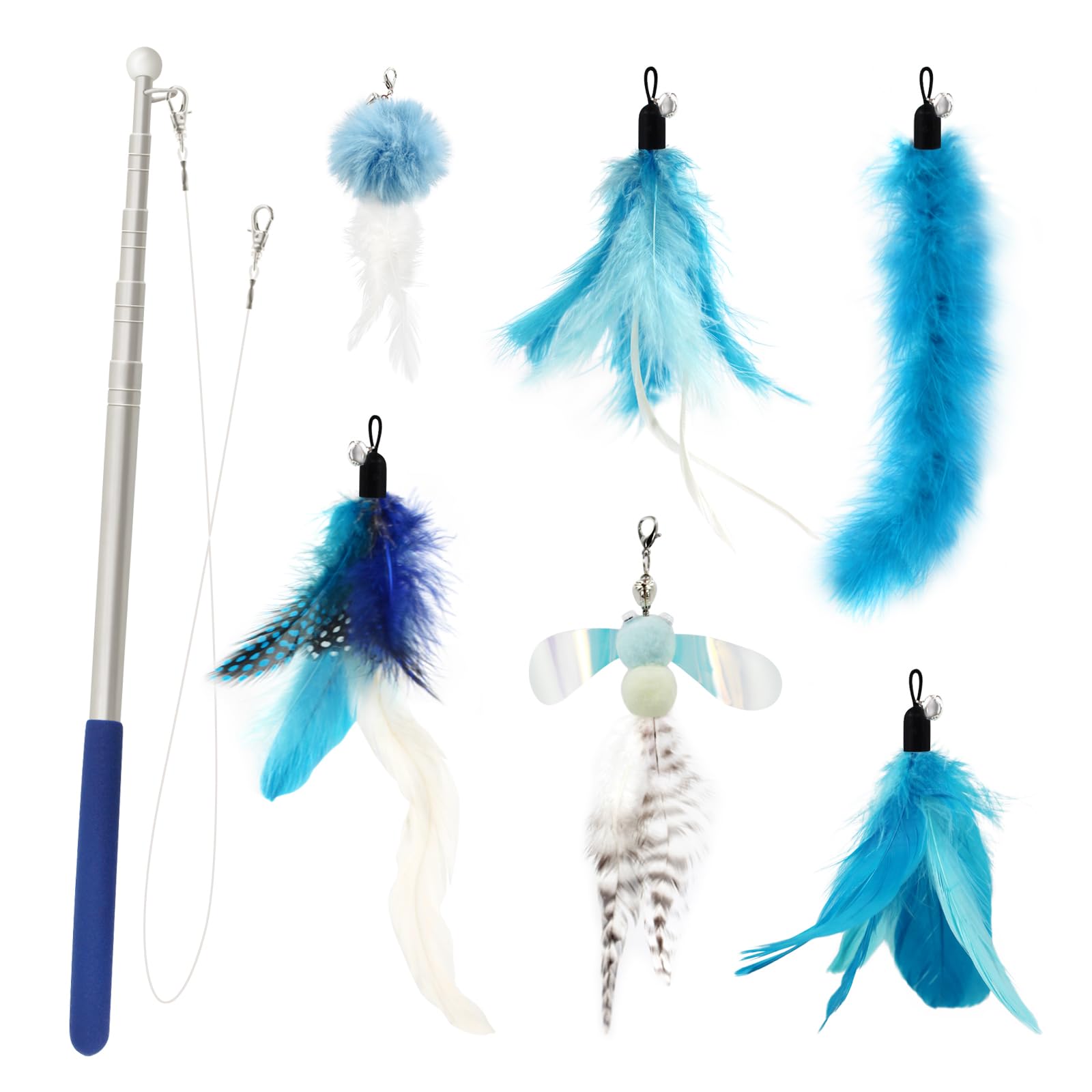 

SONGWAY Cat Toy, Fluffy Blue Insect Feathers with Sturdy Fishing Pole