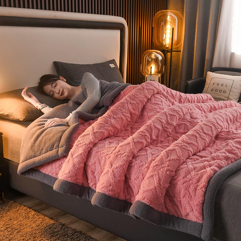 

Товстий тришаровий зимовий плед з коралового флісу з фланеллю та овечою вовною, односпальний/двоспальний розмір 150x200cm (Single Blanket)
