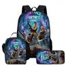 3Pcs Set Kids School Backpack With Lunch Bag & Pencil Bag,Cartoon Fortnite School Bags For Age 5-10,Lightweight For Boys Girls