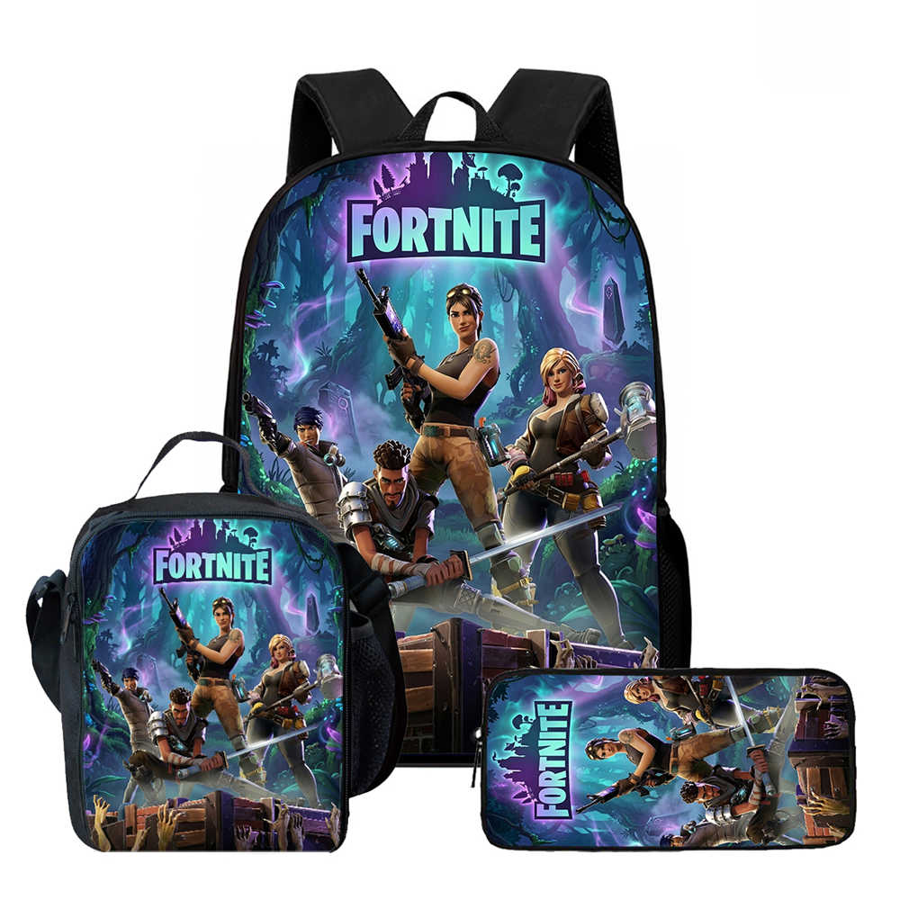 3Pcs Set Kids School Backpack With Lunch Bag & Pencil Bag,Cartoon Fortnite School Bags For Age 5-10,Lightweight For Boys Girls