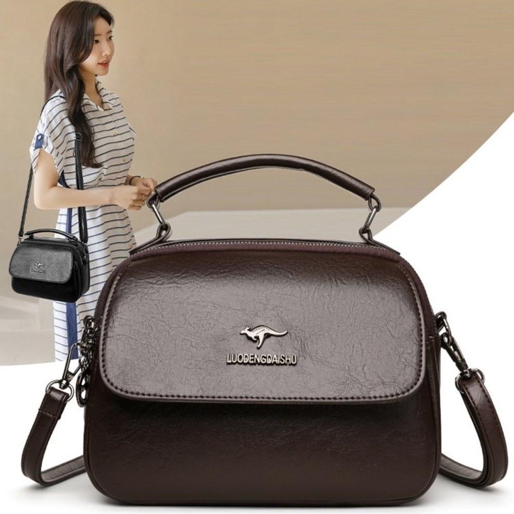 Women Multi Compartment Soft Faux Leather Handbag with Detachable Crossbody Strap for Daily Commute