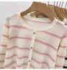 Korean Style Striped Hollow Loose Knit Sweater for Women – 2026 Long Sleeve Lightweight Inner Layer