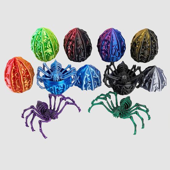 Classroom Prizes for Kids 3D Printed Articulated Skeleton Spider with Hollow Egg, Movable Joint Halloween Party Favors Figurine, Creepy Decor