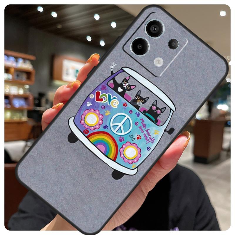 Hippy Peace Bus Cat Case For Xiaomi Redmi Note 14 10 13 12 11 15 Pro Plus Cover For Redmi 15 15C 12C 13C 14C 10C