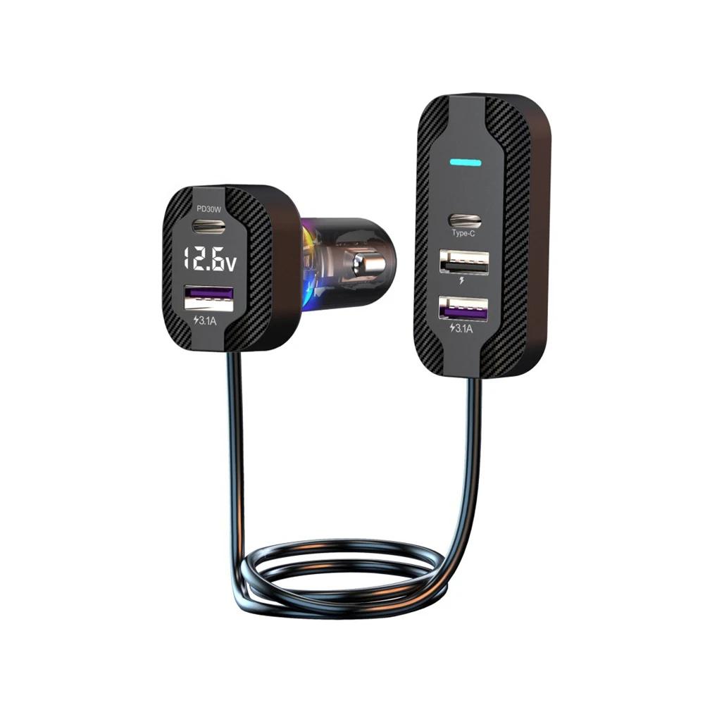 

75 Вт быстрая зарядка 5-портовое расширение автомобильное зарядное устройство спереди и сзади QC PD порты Type C три USB автомобильных зарядных устройства поддерживают быструю зарядку