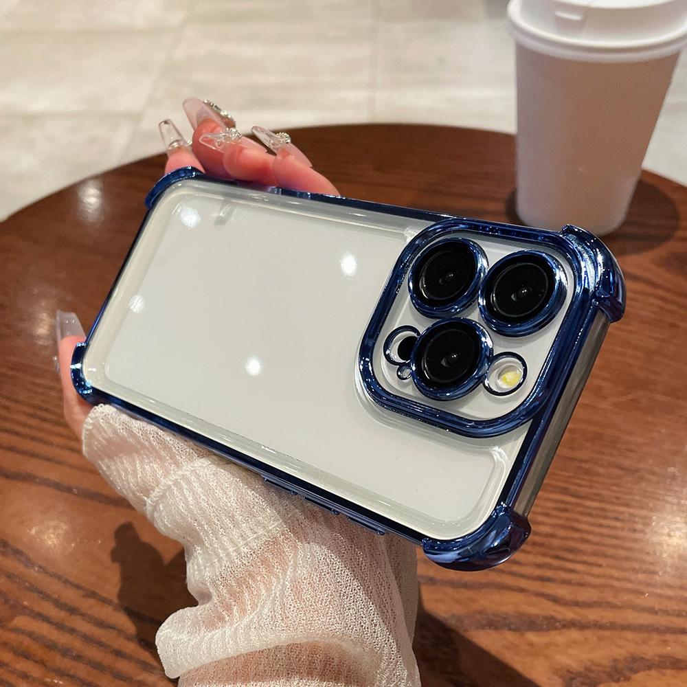 Electroplated Four Corners Anti Drop Transparent Protective Phone Cases for iPhone Huawei Honor OPPO Infinix Itel Tecno