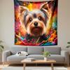 Colorful Yorkie Dog Portrait Patterned Tapestry Decorative Wall Hanging, Home Bedroom Living Room Decor