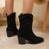 Rivet Pointed Toe British Style High Heel Fashion Boots Women's Winter 2025 New Plus Size Thick Heel Socket Martin Boots