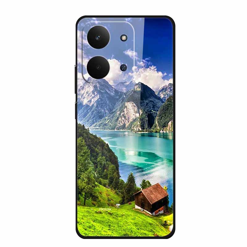 Xiaomi Redmi 15C 4G Kılıfı İçin Cam Arka Kapak 15 C Kılıf Sert Temperli Cam Kılıf Redmi 15C Telefon Kılıfı İçin Redmi15C Yumuşak Tampon