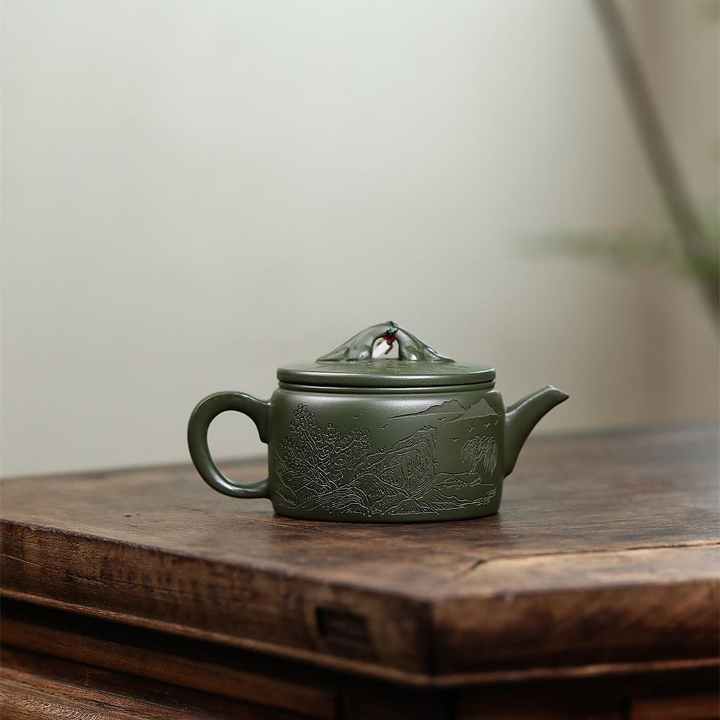 14,7x7,1cm/220cc ručně vyráběná fialová hliněná konvička originální minerální zelené bahno zenová čajová konvička Kung Fu čajový set čínská čajová konvička 10 otvorů