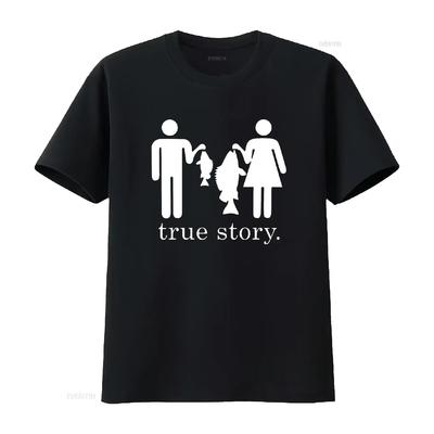 Wahre Geschichte Anglerpaar Lustiger Witz Kleidung Stilvolles Damen Rundhals T-Shirt mit Kräftigem vintage Gewaschen Unisex Bequem