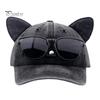 Party Style Street Hat Cat Ear Trucker Hat, Baseball Cap with Detachable Sunglasses, Unique Adjustable Pilot for Outdoor Travel UV Protection