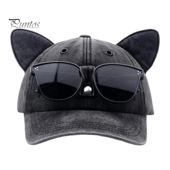 Party Style Street Hat Cat Ear Trucker Hat, Baseball Cap with Detachable Sunglasses, Unique Adjustable Pilot for Outdoor Travel UV Protection