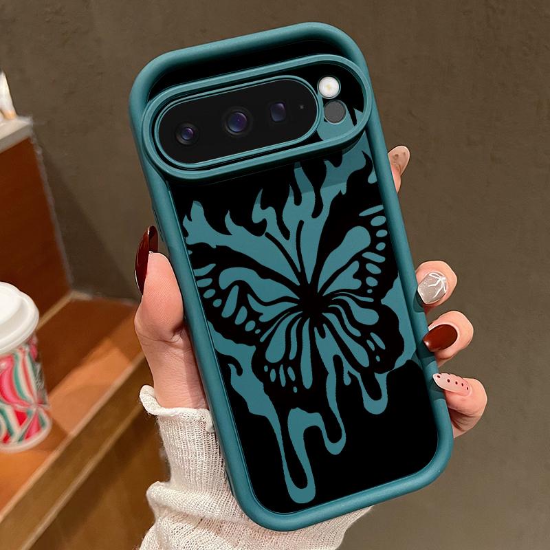 

Чехол TPU с принтом бабочки пламени и ударопрочный для Google Pixel 9 Pro XL 8 Pro 8A, мягкий матовый чехол для телефона с защитой линз Google Pixel 9 темно-синий