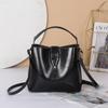 Korean Style Genuine Leather Double Strap Crossbody Bucket Bag
