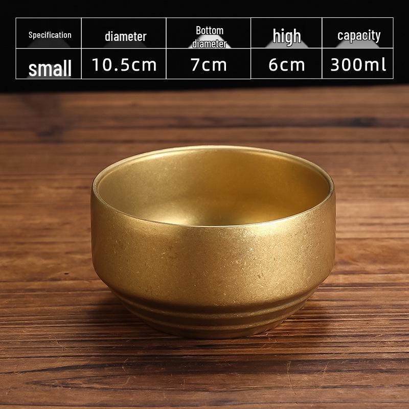 Retro Gold Stainless Steel Tableware Set: Rectangular Plate, Seasoning Dish, Bowl, Water Cup, Chopsticks, Spoon.
