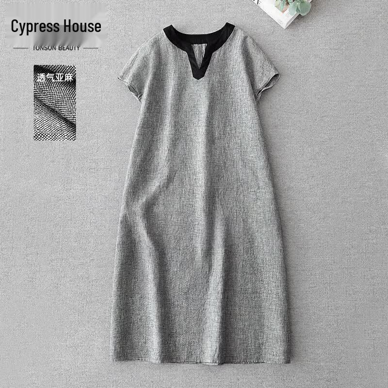 Women s Linen-Blend Color-Block V-Neck T-Shirt Dress M