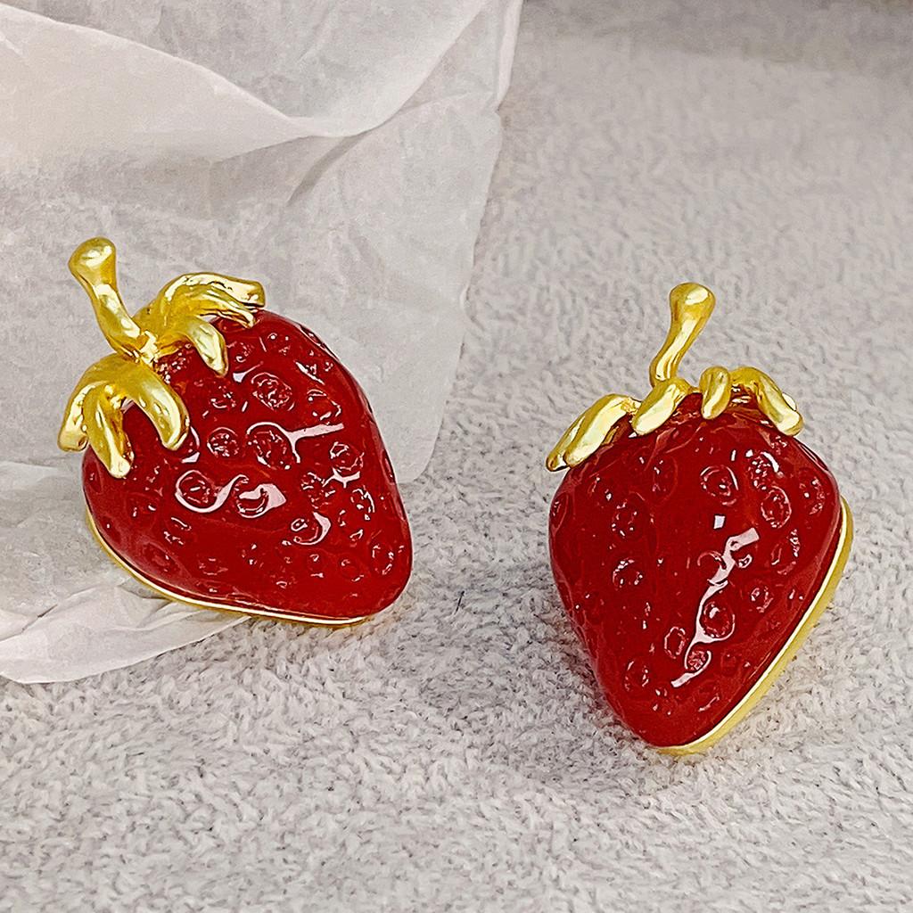 Pinkdudu Strawberry Stud Earrings Red Cute Dainty Dangles Sweet Minimalist Jewelry for Women PD2580