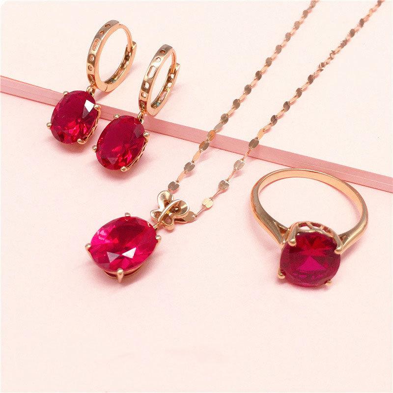 Pure Purple Gold Red Pomegranate Egg Noodle Set Chain Sweet High-End Colored Gold Gorgeous Necklace