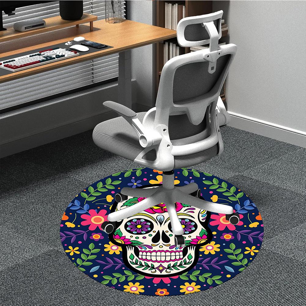 

1pc Sugar Skull Decor Carpet, Round Non Slip Durable Large Size Office Carpet, Suitable for Office 80cm