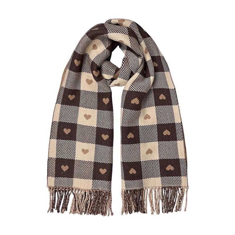 Liangsu Women's Faux Cashmere Heart Plaid Scarf