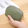 Portable Double Layer Coin Purse Water Resistant PU Leather Zipper Mini Card Holder for Women Daily Use