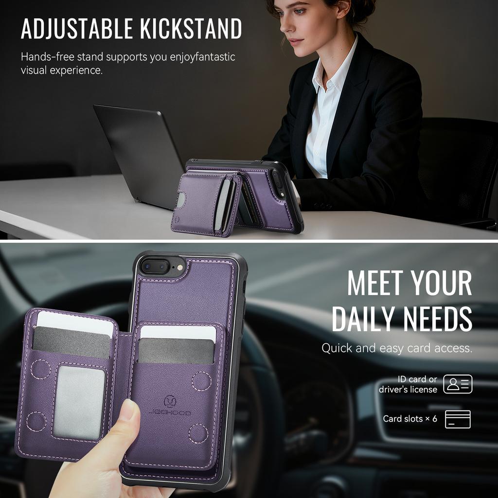 For iPhone 8 Plus 5.5 inch/iPhone 7 Plus 5.5 inch Magnetic Case JEEHOOD J10 Leather Back Phone Cover with Detachable Card Holder Kickstand