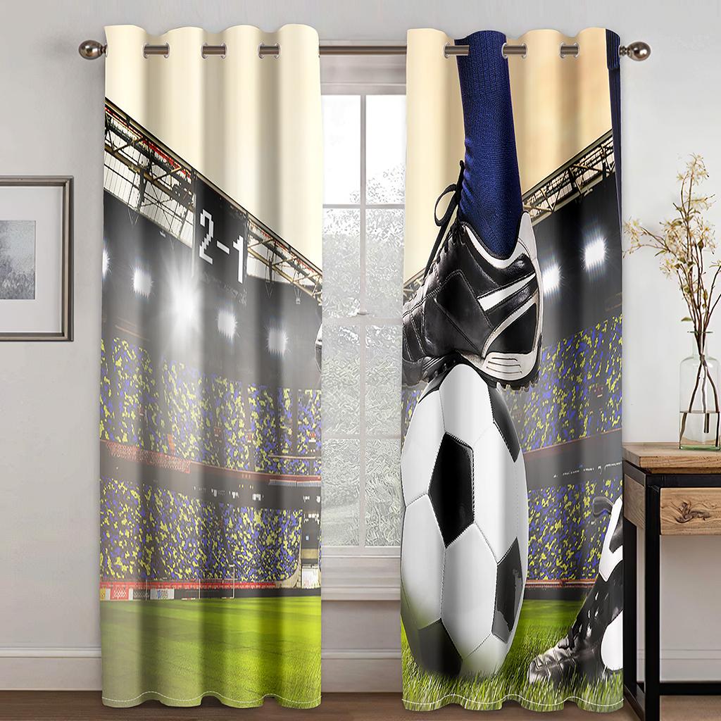 3D Football Series Pattern Window Curtains Sports Theme Thin Curtains Drapes For Living Room Bedroom Boys Kids Room Home Decor