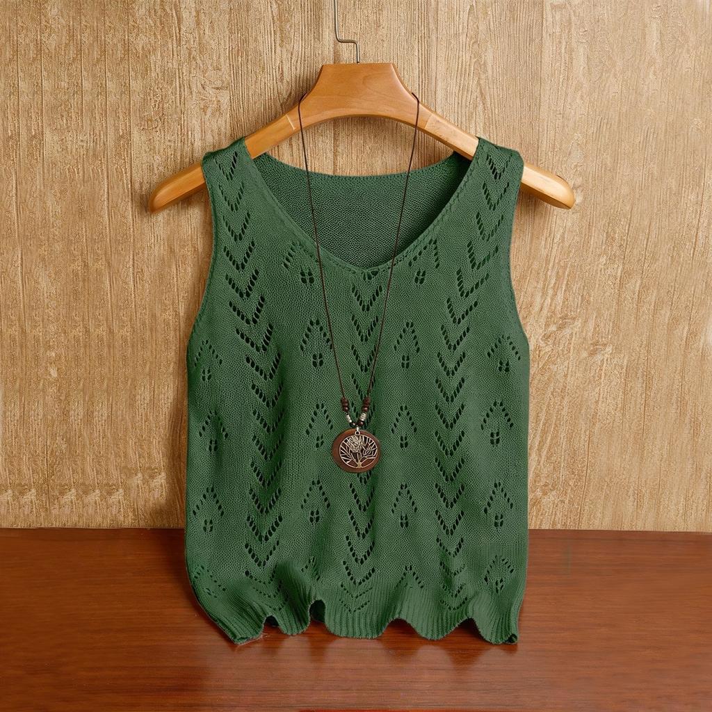 Top da Donna in Maglia Senza Maniche Scollo a V Vestibilità Larga Lavorazione a Rete Leggero Pullover Gilet Maglione Camicia Casual da Sovrapporre per l'Estate