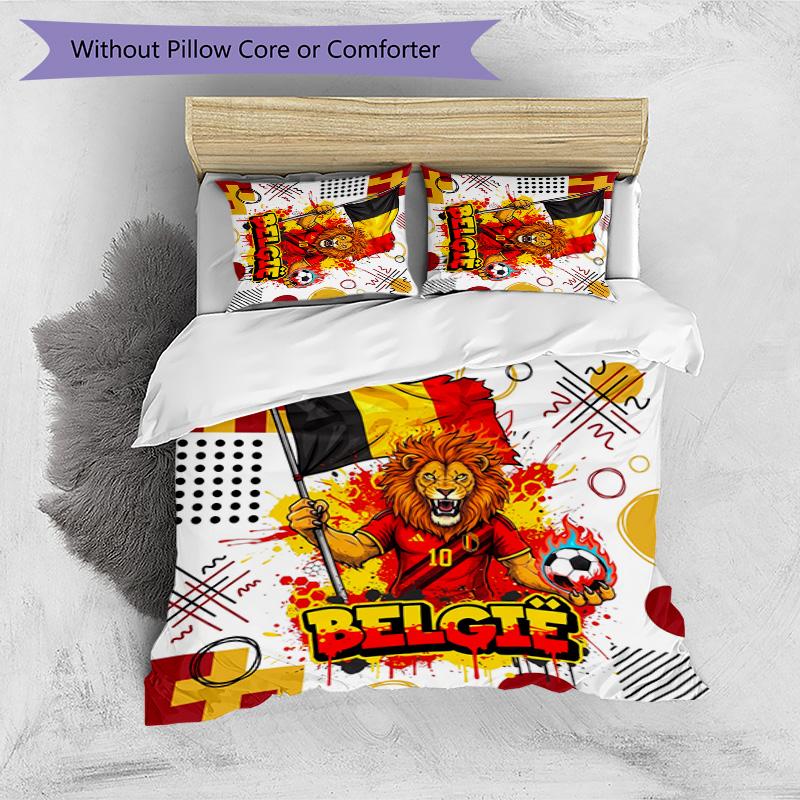 Set Biancheria da Letto Stampata Calcio Belgio 3 Pezzi Copriletto Traspirante Accogliente come Regalo per Inaugurazione Casa o Festa