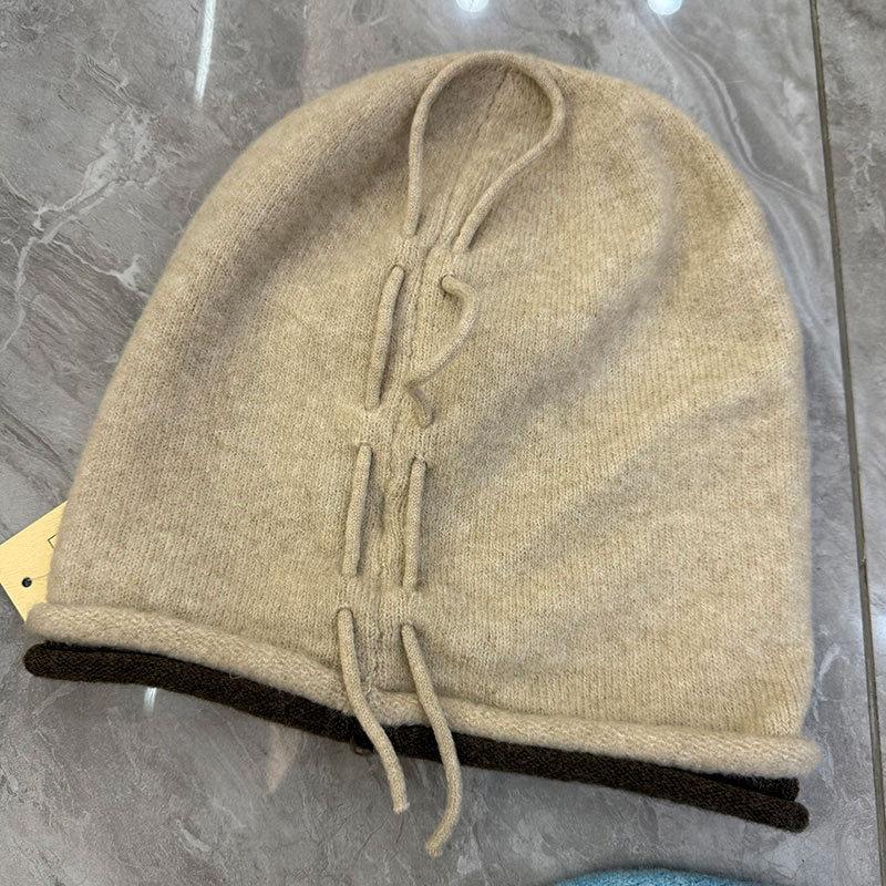 Ins Wool Drawstring Flower Soft Waxy Knitted Hat Men and Women Autumn and Winter Versatile Face Small Pile Hat Cold Hat
