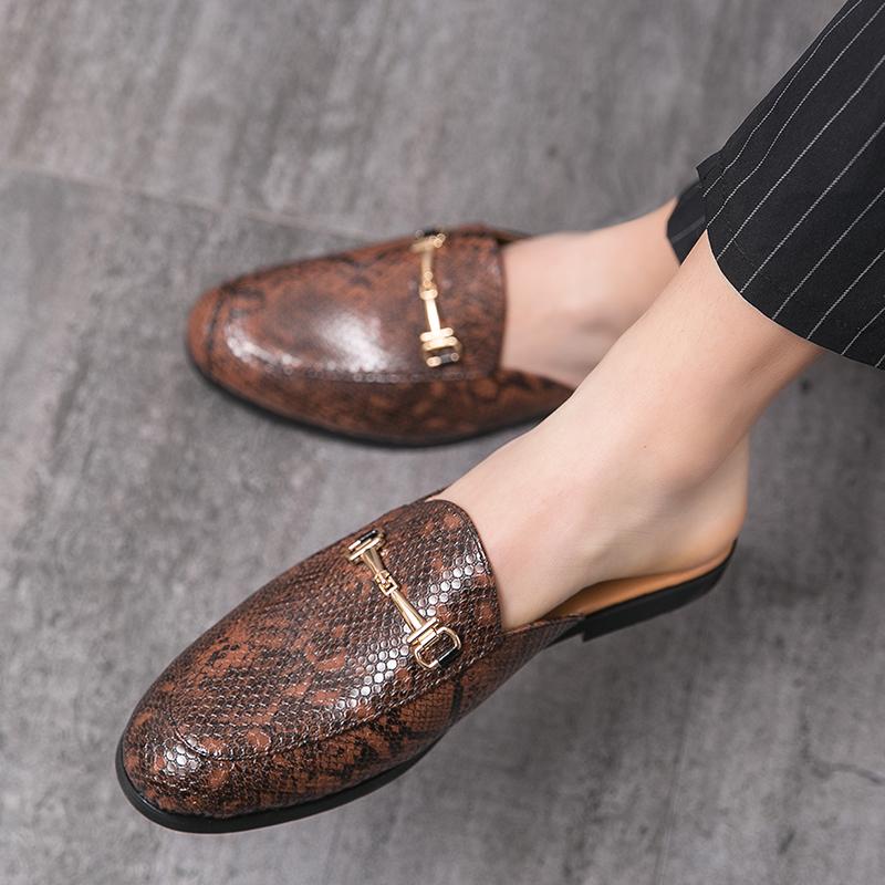 Summer Half Shoes For Men Leather Backless Semi-Drag Casual Shoes Men's Loafers Slippers Mules Open-back Sandals Slip-On Flats