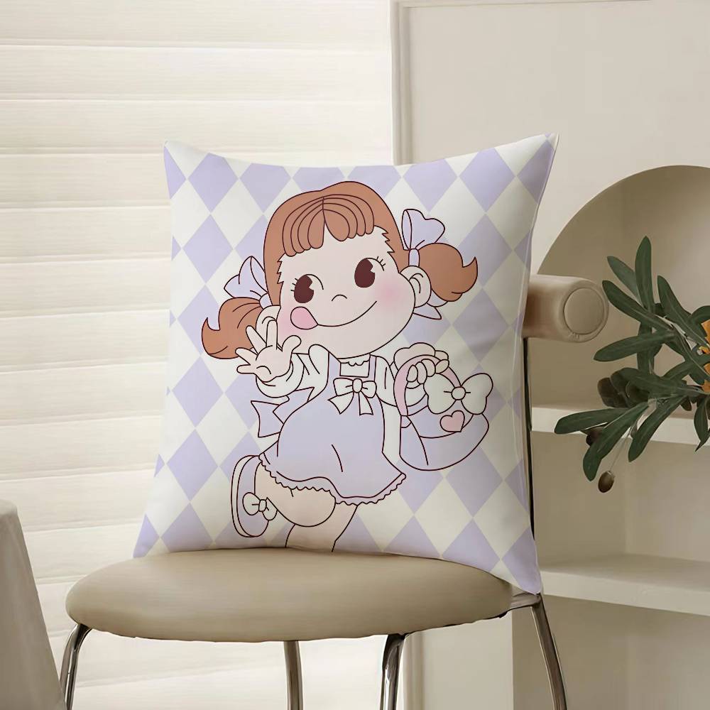 

Peko Lollipop Happy Girl Cute Pattern Pillow Case Comfort Sofa Bed Silky elegant Invisible zipper Decorative cushion cover 12x12Inch