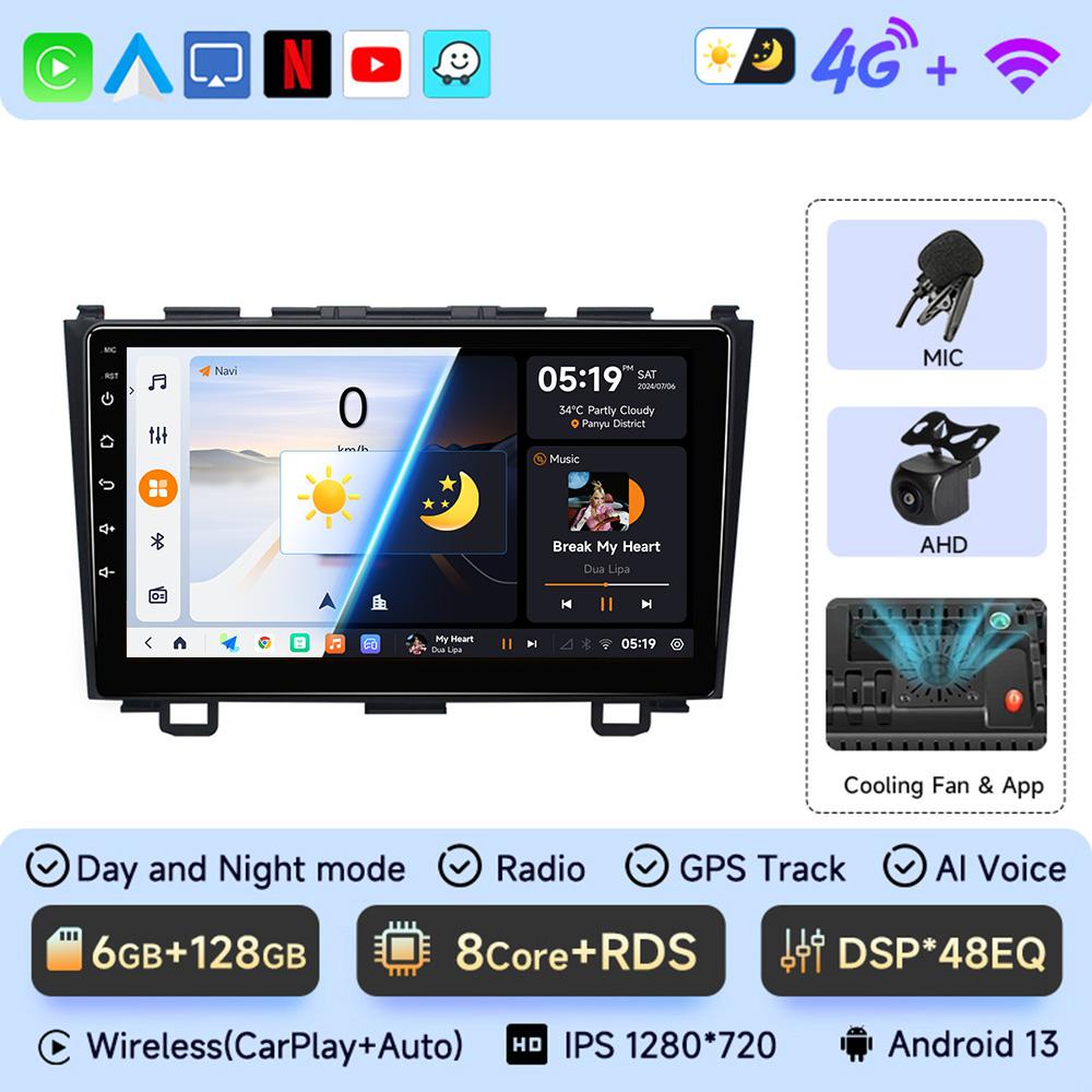 8Core Android 13 Carplay Car Radio For Honda CR-V 3 RE CRV 2007-2011 Multimedia Video Player 2 Din Navigation GPS DVD Head Unit
