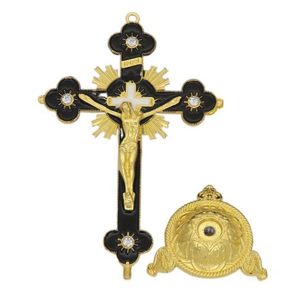 Multi-color With Stand Church Cross Ornaments No Fading Durable Alloy Cross Ornaments Handmade Plated Gold Statue Home Decor
