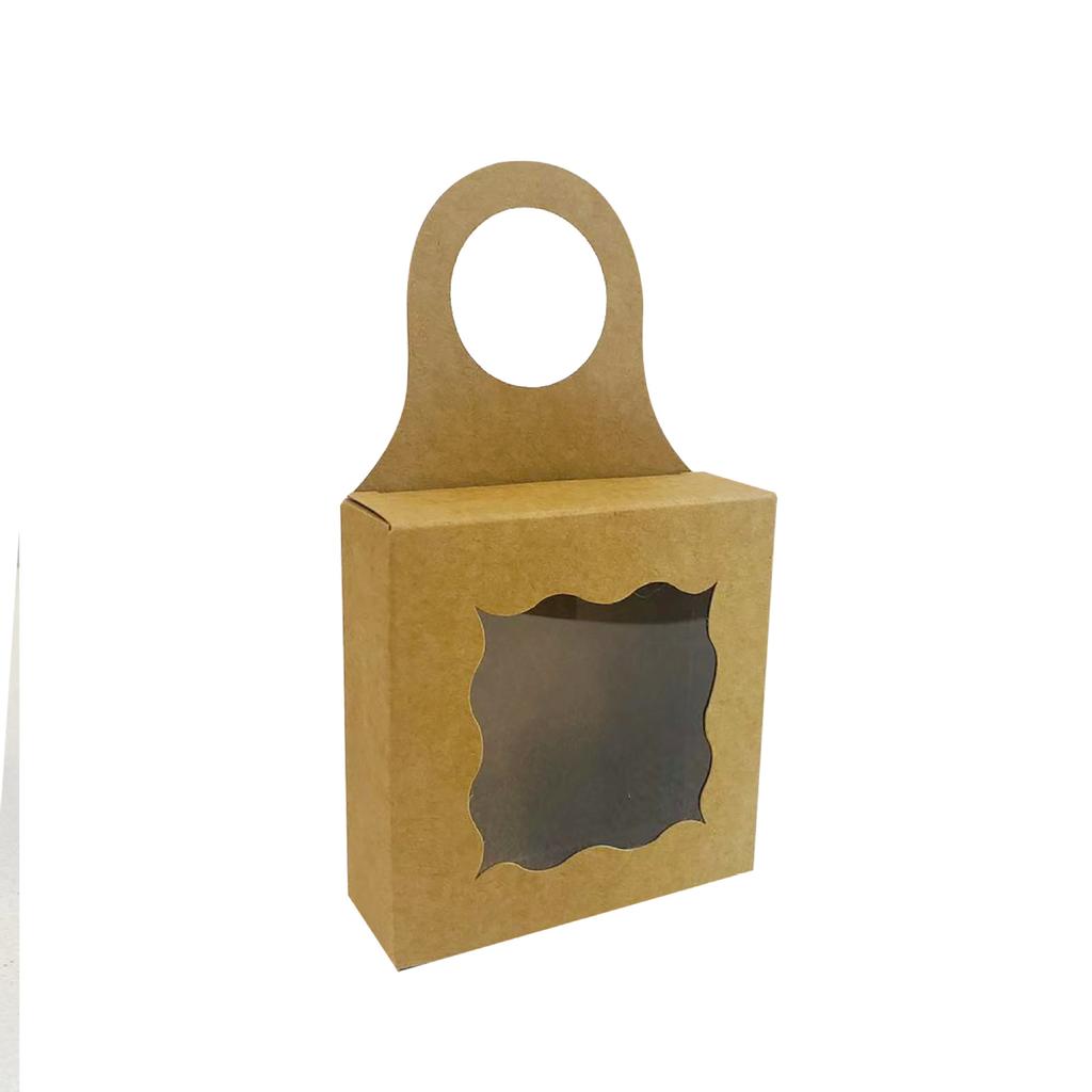 20PCS Kraft Paper Red Wine Gift Box Window Hanging Box Candy Biscuit Packaging Box White Card Folding Paper Packaging Candy Gift