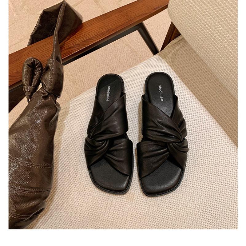 

Новый стиль женской обуви Плоские Крутые Шлепанцы Универсальные С квадратным носком Полушлепанцы 40 чёрный