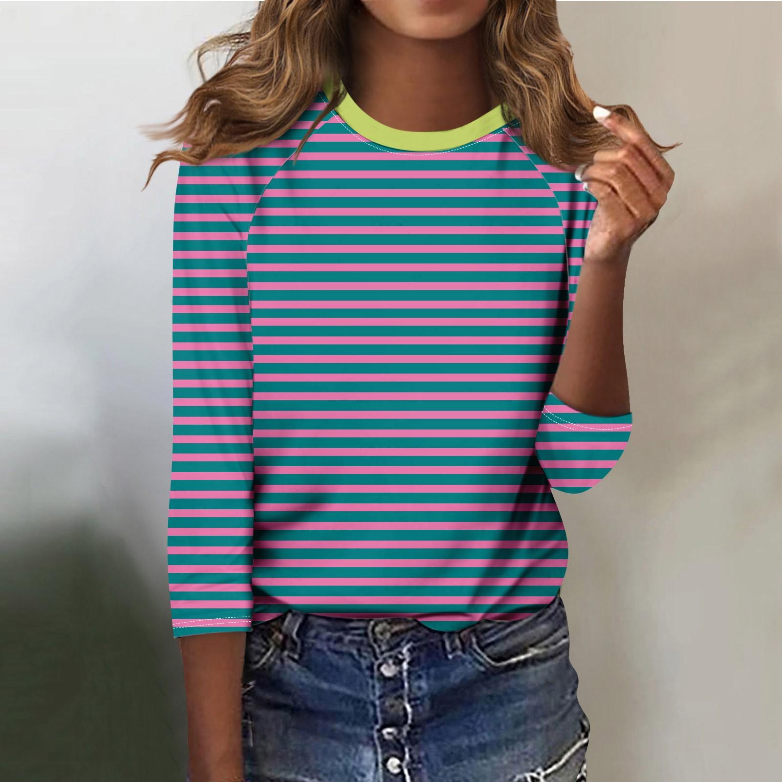 

Женская модная повседневная рубашка с круглым вырезом и рукавами 3/4, свободная футболка с принтом, женский топ M синий