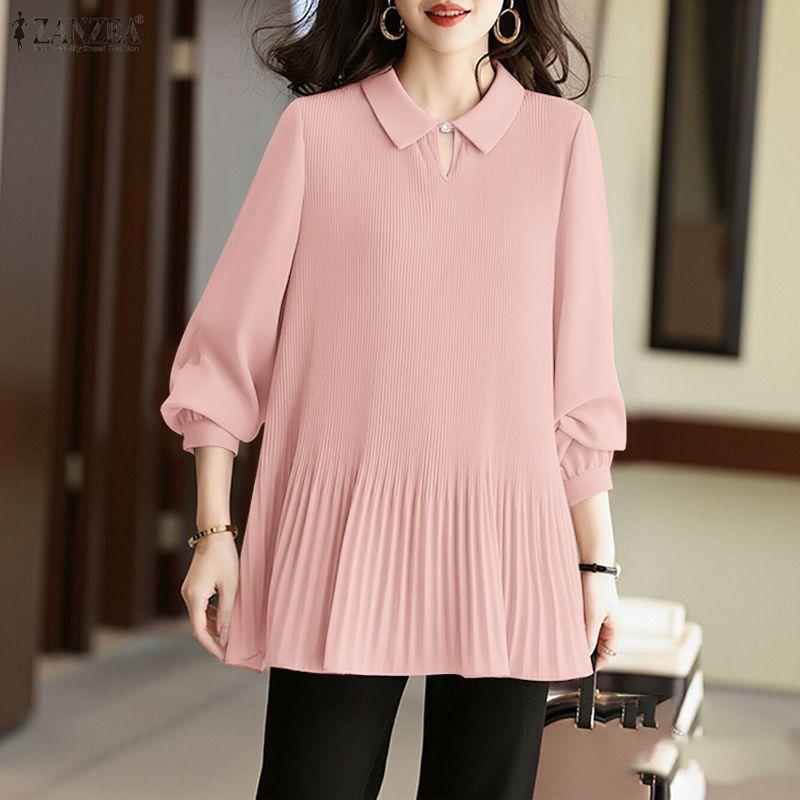 ZANZEA Blusa holgada informal de manga larga con cuello vuelto para mujer